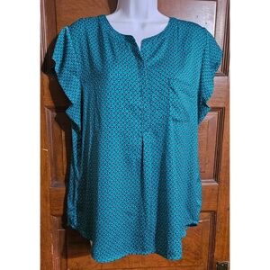 Liz Claiborne Printed Split Neck Cap Sleeve Top